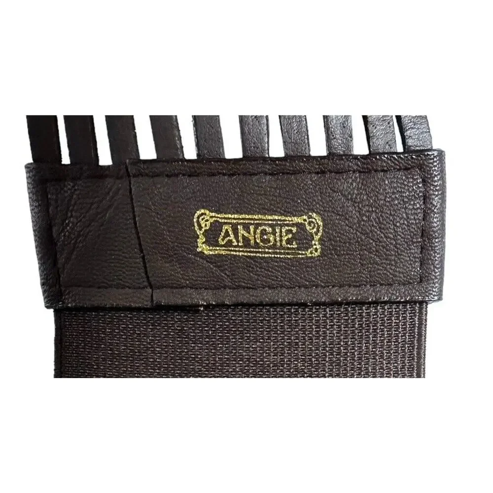 Vintage ANGIE Wide Brown Beaded Faux Leather Elastic Stretch Snap Closure‎ Belt